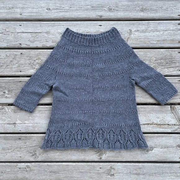 Handknit Cedar Pullover by Joji Locatelli Gray Lace Sweater Alpaca Fiber Small - Picture 2 of 7